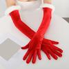 1 Pair Long Velvet Gloves for Women Elbow Length Red Formal Gloves with Faux Fur Trim for Opera Halloween Cosplay Party Dress Up Accessories
