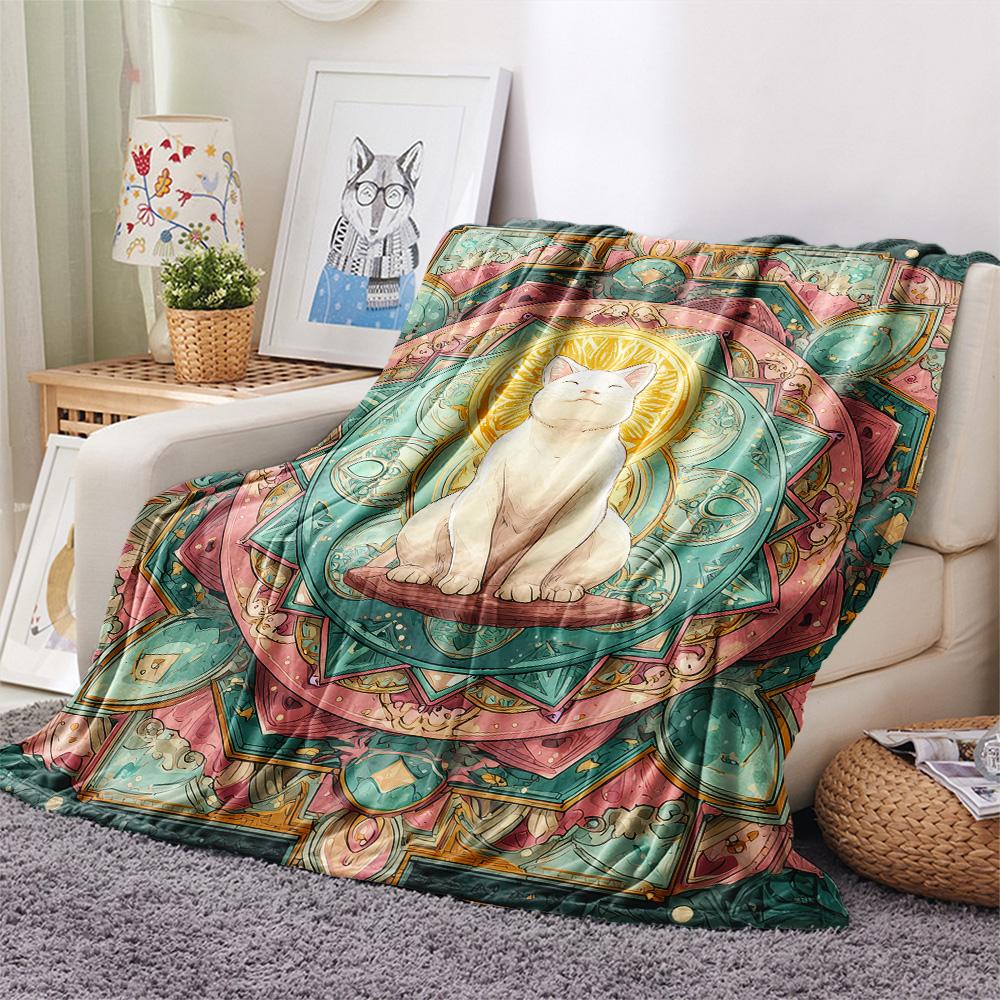 Artistic Cats Print Flannel Blanket, High quality Comfortable for All Seasons, Home Decor, Warmth and Comfort