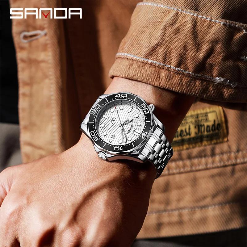 SANDA New Luxury Business Men's Quartz Watch Waterproof Luminous Calendar Fashion Casual Men's Watch Male Cloc