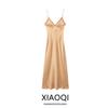 Fashion Style 2024 Autumn New Women's Sling Patchwork Laminated Silk Satin Texture Dress 5030256