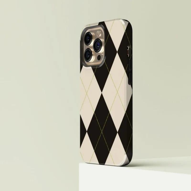 Роскошный чехол Clmj с узором Черно-кремовый для iPhone 16 15 14 13 12 11 Pro Max Plus Магнитный Двухслойный чехол