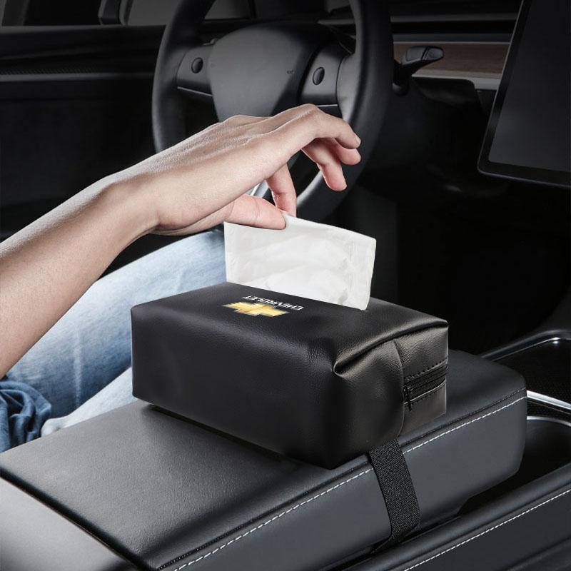 BODCA1 PU Leather Car Tissue Box Facial Tissue Storage Bag For Chevrolet Bolt Spark Tahoe Z71 Aveo Impala Lacetti Malibu Sail SS Cruze