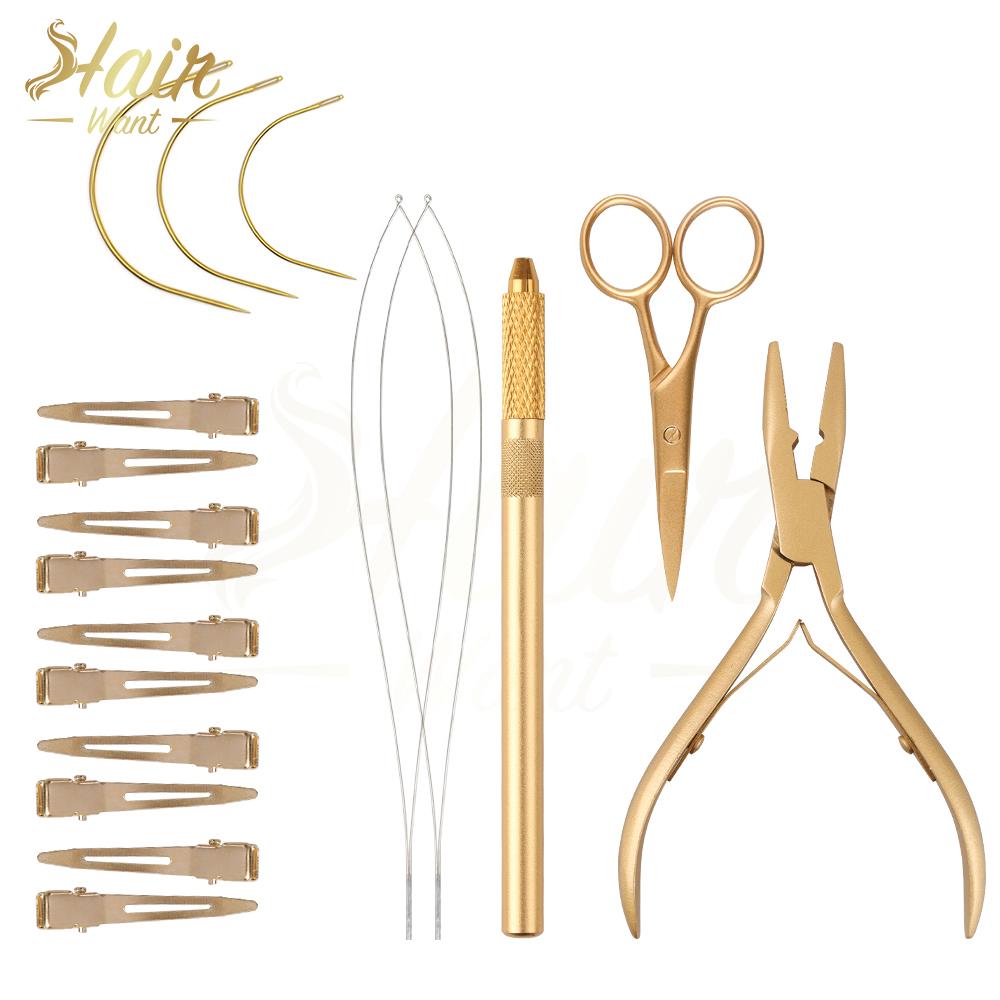 Hair Want Micro Beads Closer Plier Hair Extension Tools Kit with Hair Threader Loop Pulling Hook Multipurpose Scissor Needles