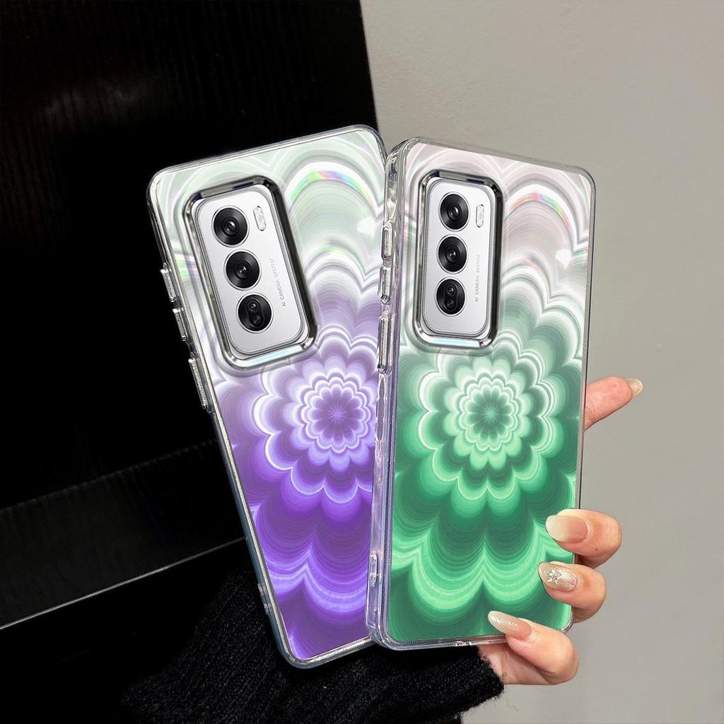 Чехол для OPPO Reno12 Pro 5G, Reno12 5G, Радужный Градиентный Цветочный Прозрачный Чехол, Ударопрочный, Защита Линзы Камеры