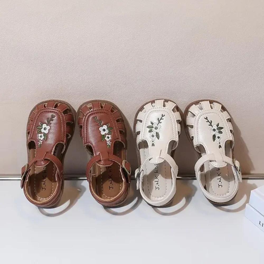 Traditional Chinese Embroidery Kids Shoes for Girl Sandals Summe Retro Princess Shoes Roman Style Girls Leather Shoes