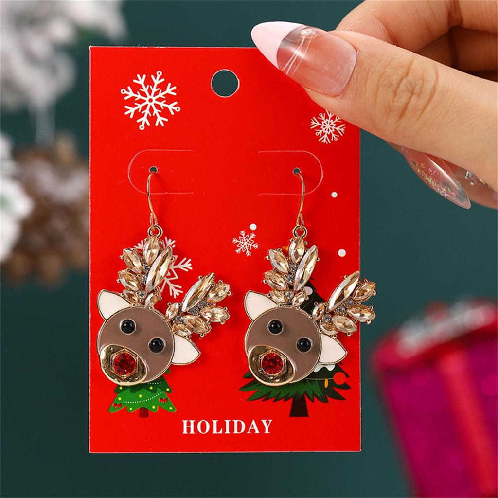 Fashion Green Hairball Christmas Tree Drop Earrings For Women Xmas Bowknot Bells Deer Santa Claus Earring Festival Party Jewelry