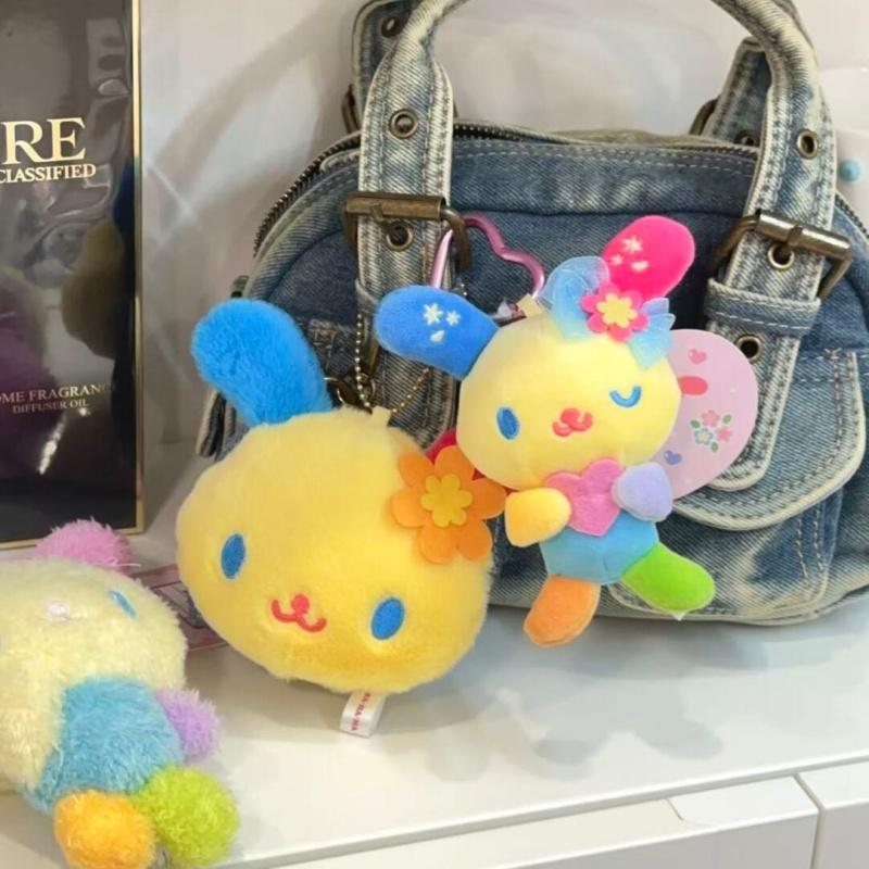 10cm Cute Colorful Rabbit Plush Keychain With Bow And Heart Soft Squishy Pendant For Bag Decoration