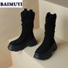 Женские полусапожки на плоской подошве, брендовая обувь 2025 года, модные высокие сапоги из плиссированной замши, зимние повседневные ботинки для ходьбы, женские ботинки