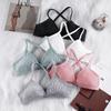 Women Sports Bra Comfort Cotton Bras for Women Thin French Style Bralette Sexy Deep V Triangle Cup Cross Tank Top Bra Gym