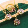 Jewelry European and N Light Luxury Colored Flowers Zircon Inlay Necklace Earrings Lady Jewelry Set