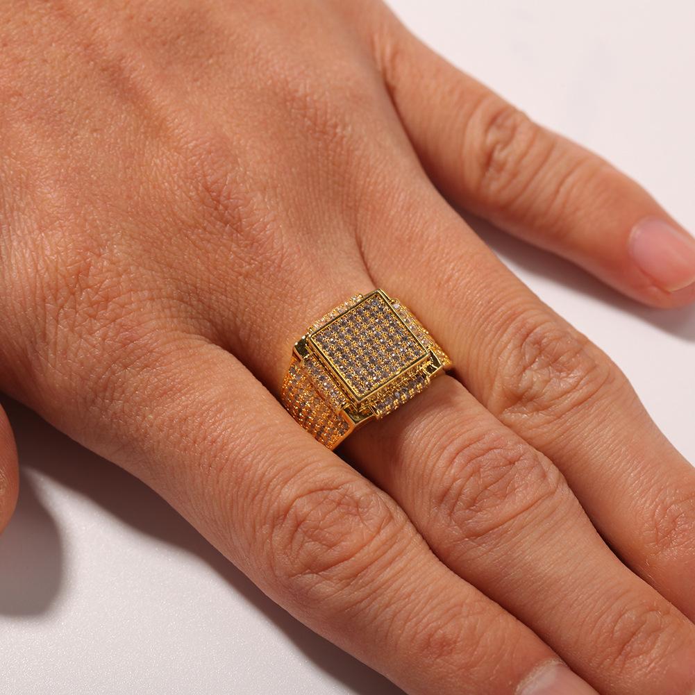 Мужское кольцо в стиле хип-хоп с цирконом, квадратное, преувеличенное, модный бренд, мужское, Bling, крутое, рэп, одиночный продукт