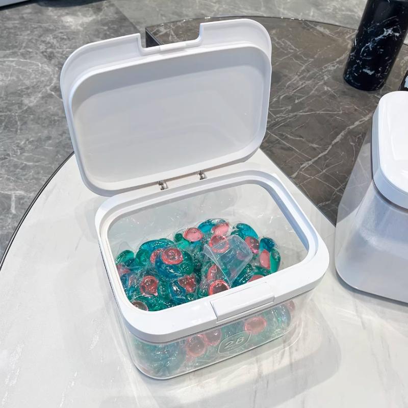 Контейнер для капсул для стирки, Держатель для капсул для стирки, Герметичный и автоматический выдвижной, Большая вместимость для хранения капсул для стирки в прачечной