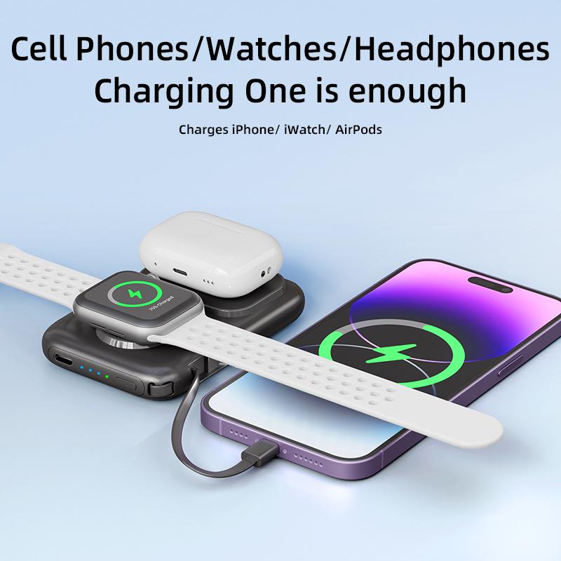 Мини-портативное зарядное устройство, магнитное беспроводное зарядное устройство, 5000 мАч, 3 в 1, аккумуляторы для резервного копирования, зарядное устройство для Apple Watch для Apple IPhone