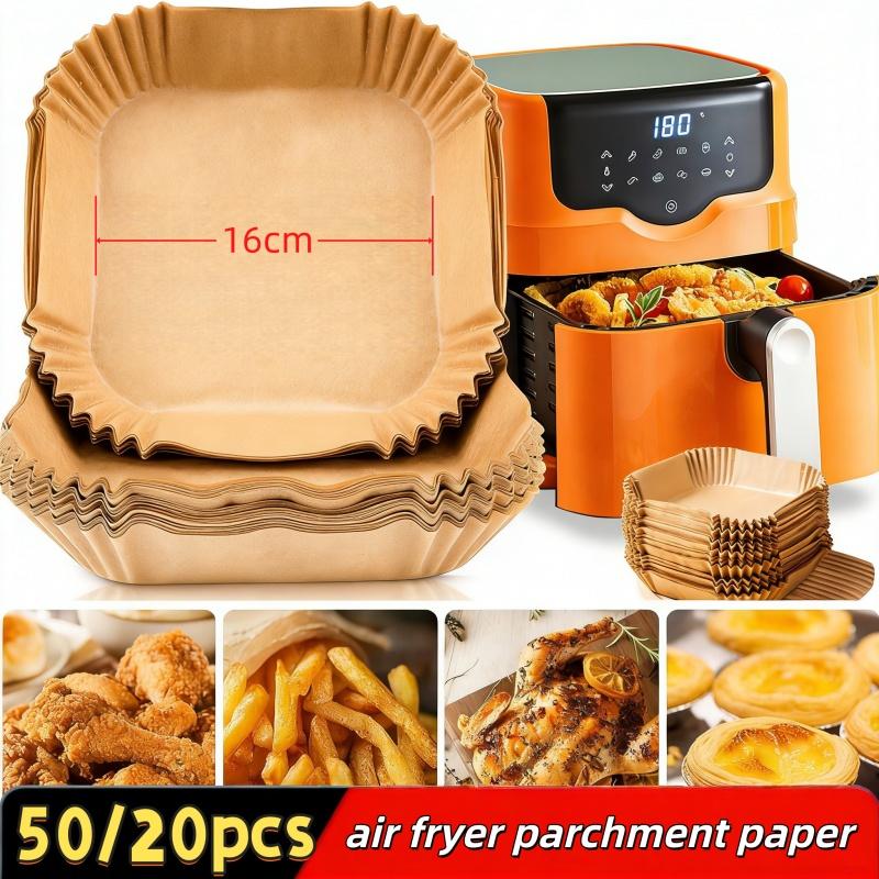 20/50 ШТ. Одноразовые бумажные вкладыши для аэрофритюрницы Квадратные бумажные вкладыши Маслостойкие, Водонепроницаемые, Бумага для выпечки для выпекания, запекания, микроволновой печи