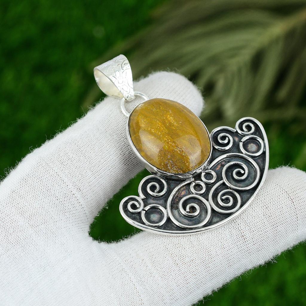 Friendship Day Sale 925 Sterling Silver Ocean Jasper Stone Bezel Mother Pendant