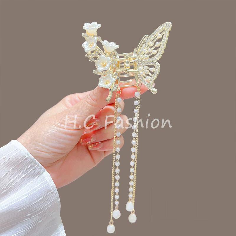 Tassel Butterfly Pearl Hair Clip Women Hair Claw Hairpin Hair Crab Hairaccessory