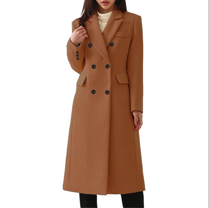 Women's Autumn and Winter European Style Long Large Size S-5XL Solid Color Woolen Women's Coat Woolen Coat Women