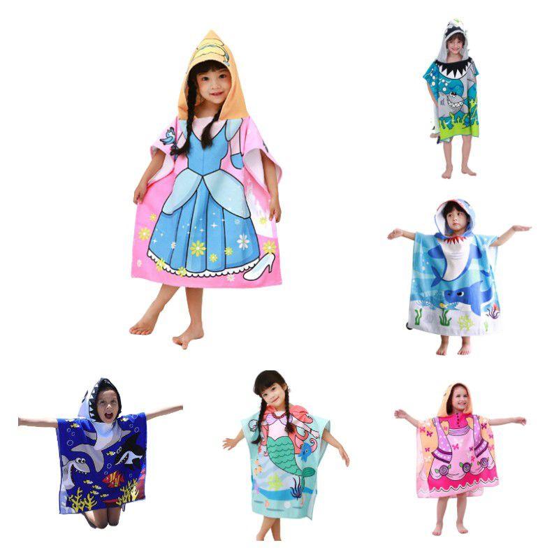 Hooded Robes Kids Bath Towel Super Absorbent Beach Shawl Boy Girl Swim Cartoon