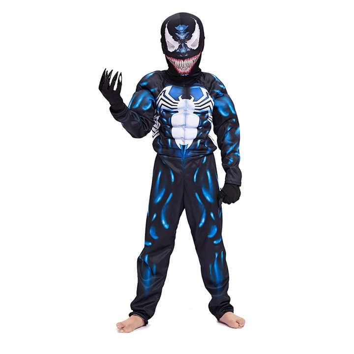 Kids Venom Muscle Costume Set with Mask & Gloves, Anti-Hero, Lycra, 3-4 Years Size 110, Blue/White