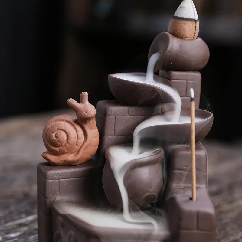 1 шт. Фиолетовая глина, милая улитка, водопад, обратный поток, курильница для благовоний, дзен, медитация, фен-шуй, украшение для дома, переносная курильница