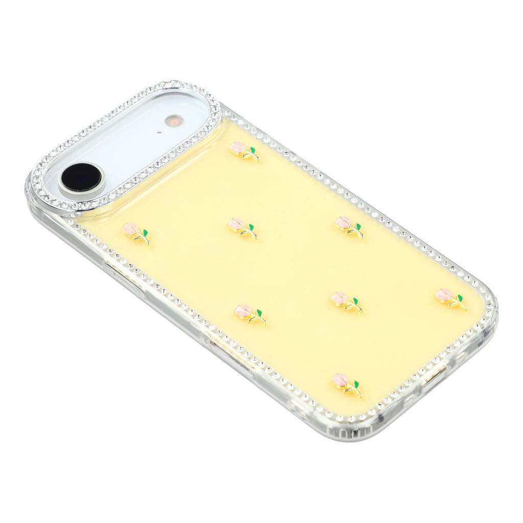 For iPhone Air Case Rhinestone Edge Small Tulips Decor TPU+PC IMD Phone Cover