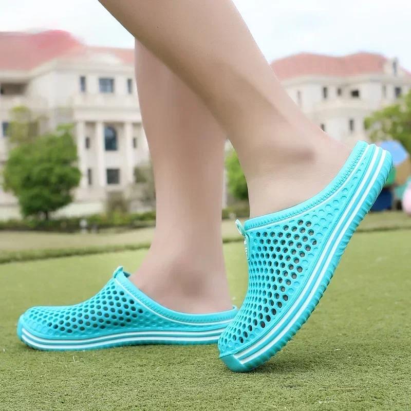 Мужские тапочки, пляжная обувь, унисекс, полые уличные повседневные мужские пляжные сандалии, шлепанцы, нескользящая обувь, размер 36-45, мужские тапочки