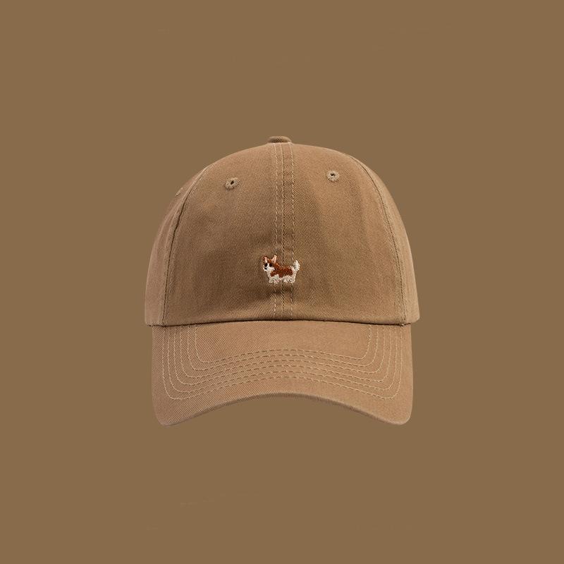 Men's Spring and Autumn Korean Style Cute Puppy Corgi Embroidered Duckbill Cap, Casual Versatile Sunshade Baseball Cap for Couples, Women's