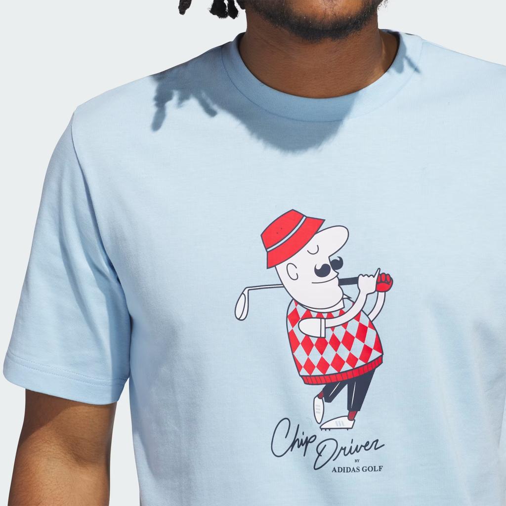 adidas Golf Classic Chip Graphic Круглый вырез Хлопок Мода Универсальный Дышащий Футболка с коротким рукавом Мужские топы Небесно-голубой JJ4201