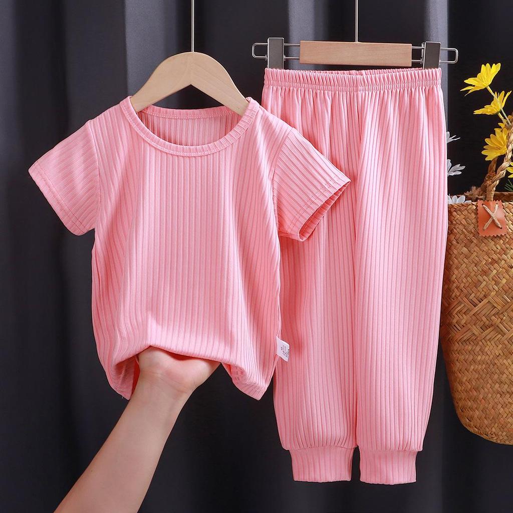 Летний детский пижамный комплект в корейском стиле, повседневный, однотонный, для мальчиков и девочек