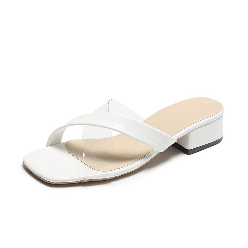 Модные летние новые простые большие тапочки на высоком каблуке для женщин 2024 года, открытые однотонные прозрачные сексуальные сандалии с перекрестными полосками для женщин