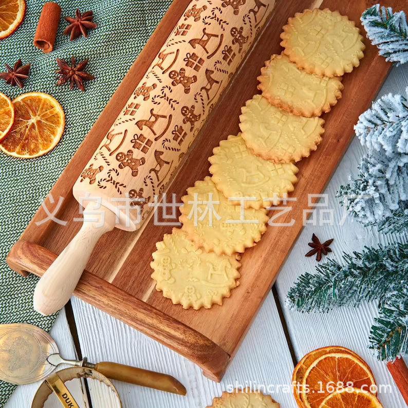 Скалка с рисунком мультяшных животных, скалка для муки с лазерной гравировкой, рождественский аксессуар, скалка для печенья
