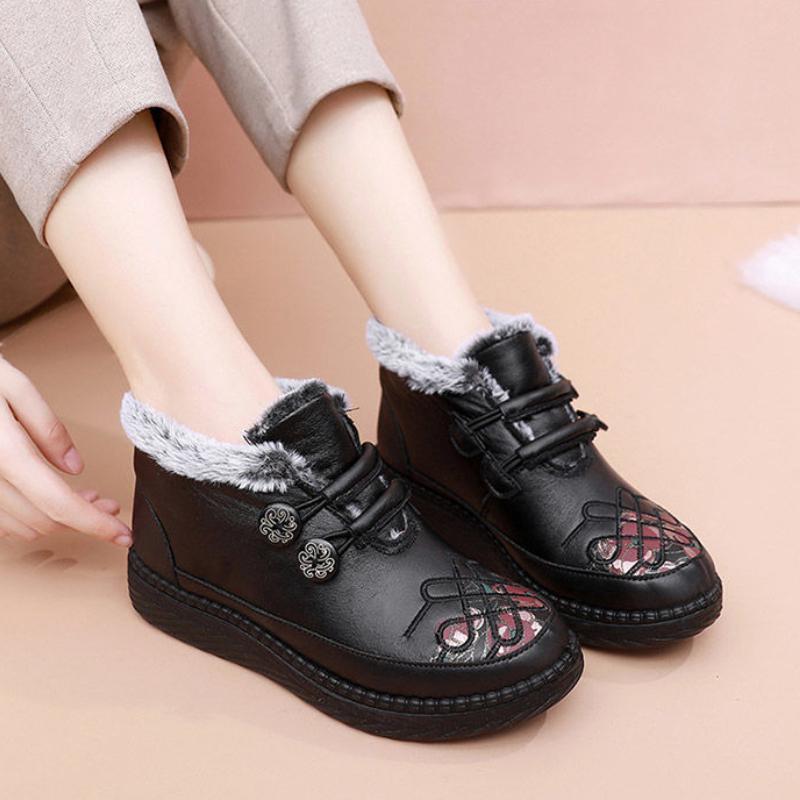 Retro Flat Cotton Shoes 2024 Winter New Soft Sole Waterproof Anti Slip Casual Plush Women's Shoes Keep Warm Zapatos De Mujer