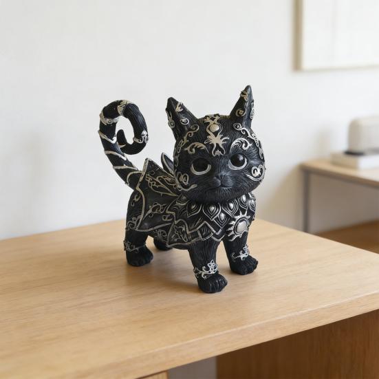 Загадочная статуэтка черной кошки Маленькая фигурка кошки из смолы Декоративная готическая скульптура животного для дома, офисного стола, винного шкафа, полки