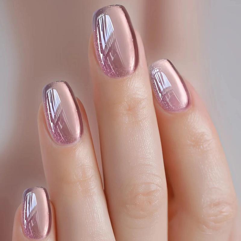 24 Pieces Cat's Eye Wearing Nail Piece Removable Noble Nail Piece Red Purple Simple Nail Piece Advanced Solid Color Nail Patch