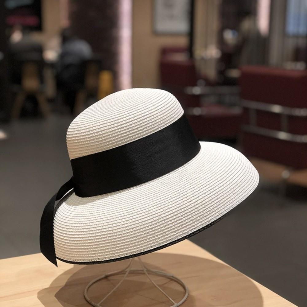 Silk Strap Wide Brim Hat Sun Protection Summer Sun Cap Elegant Beach Bucket Hat Women