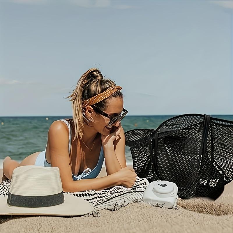 Beach Nylon Mesh Tote Bag, Casual Foldable Shoulder Backpack, Suitable for Beach Picnic and Vacation