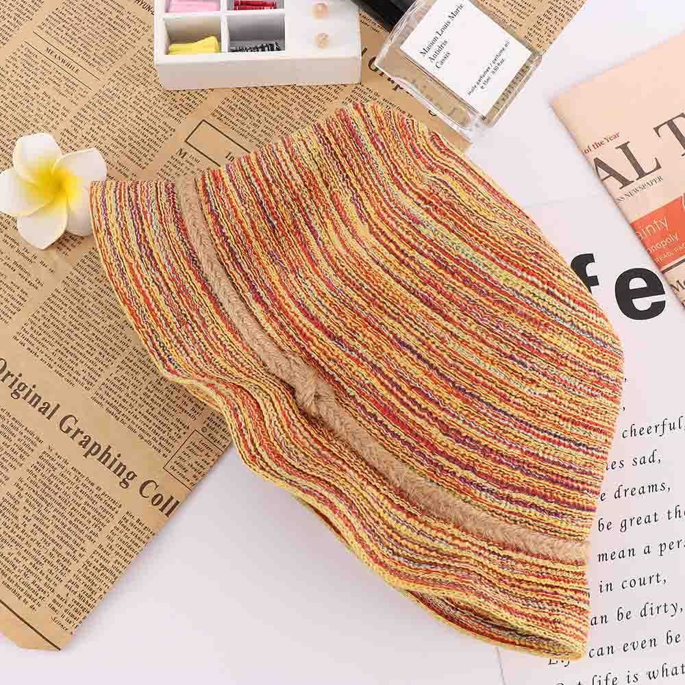 Lady Cute Fashion Panama Colorful Striped Foldable Straw Hat Sun Summer Beach