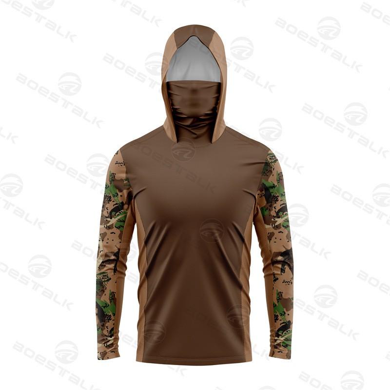 Mens Long Sleeve Fishing Shirt With Face Cover UV Protection Quick Dry Breathable Ice Silk Feel Outdoor Angling Apparel