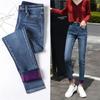 Winter Thick Women Warm Skinny Jeans Simple Stretch Plus Velvet Fleece Female High Waist Denim Pencil Pants Plus Size
