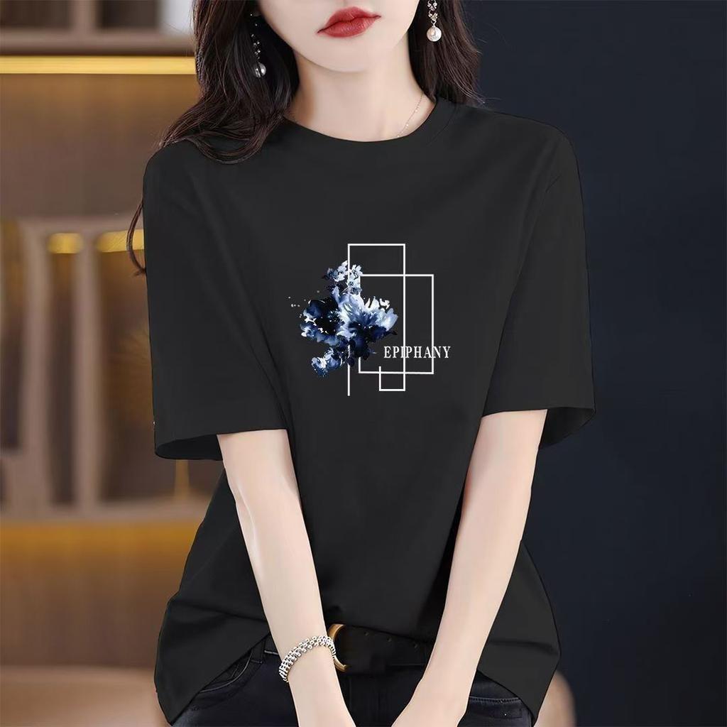 Футболка из хлопка с короткими рукавами для женщин 2024 года, новые модные свободные топы средней длины