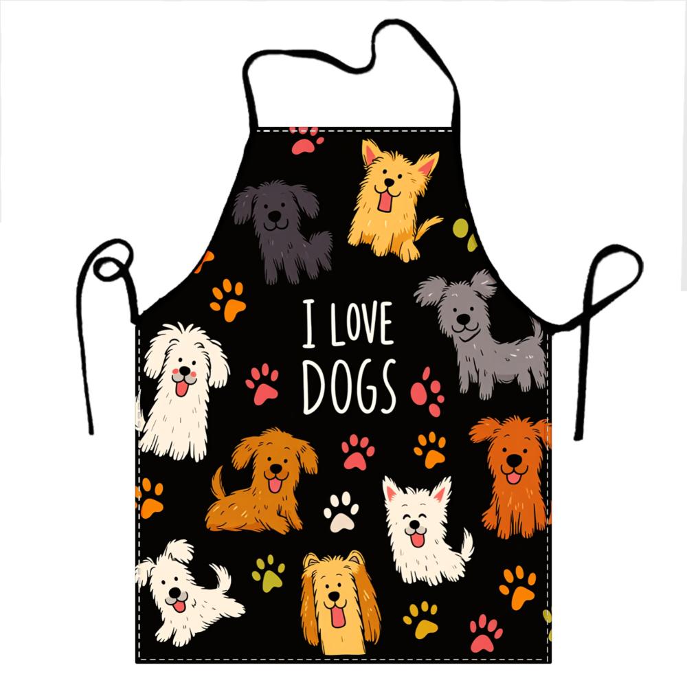 I Love Dogs Apron With Cute Dog Designs And Paw Prints For Dog Lovers Cooking In The Kitchen