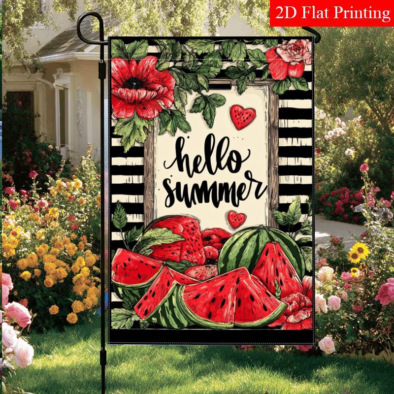 2D Flat - 2D Flat Hello_ Summer Watermelon Fruit Garden Flag 1-28X40 Inch Outdoor Garden Flag Double-Sided Home Decoration Courtyard Decoration Outdoo