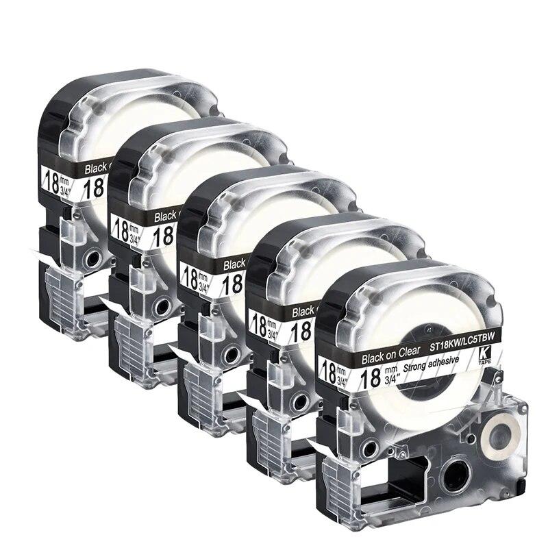 5 упаковок, 18 мм, разноцветная совместимая лента для этикеток Epson LC-5WBN / SS18KW SC18RW SD18K SC18YW для принтера Epson LW300 LW400 500 600