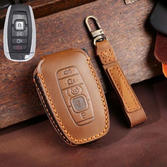 Genuine Leather Car Key Fob Case Cover For Lincoln MKC MKZ Navigator Continental