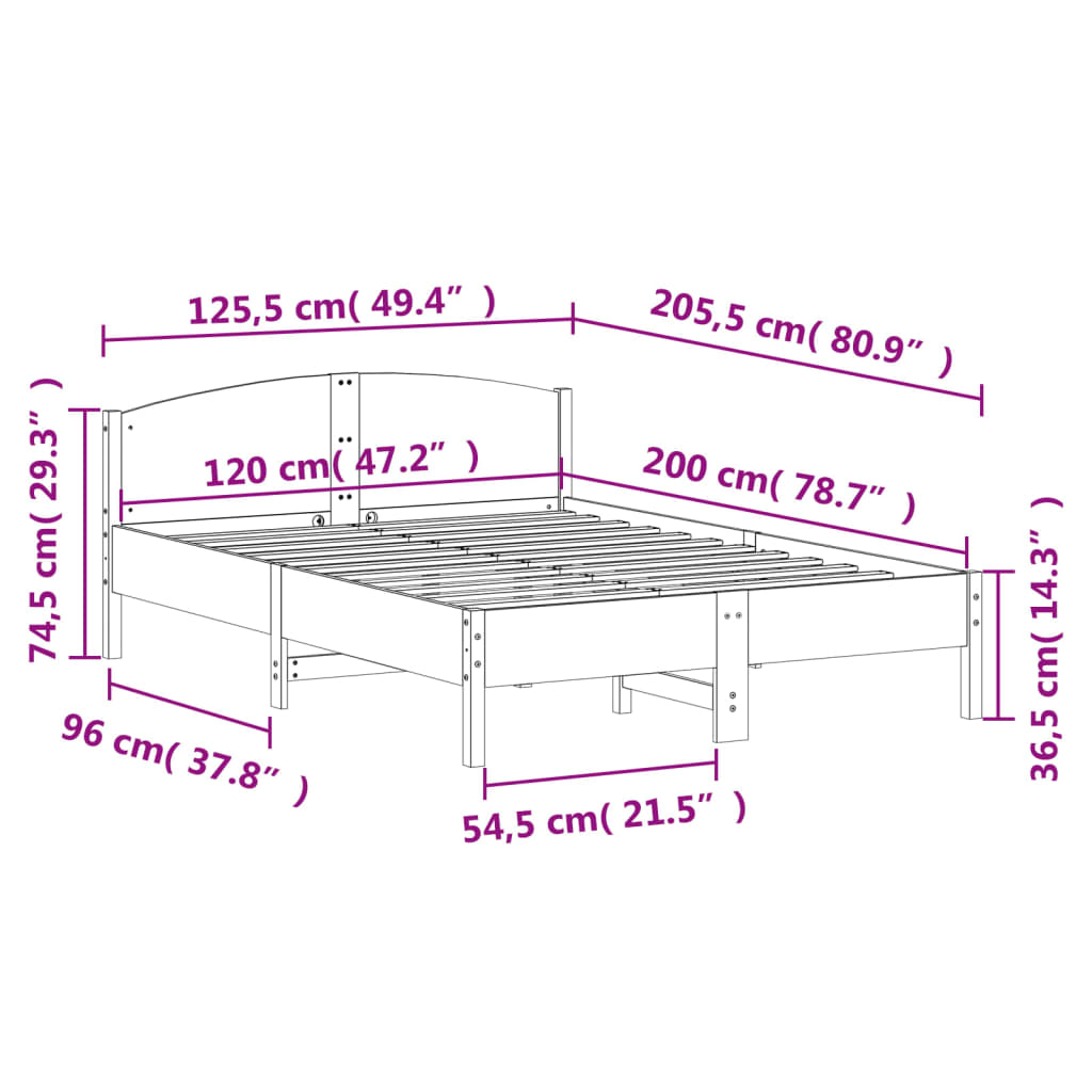 Solid Wood Bed without Mattress 120 x 200 cm Pine Wood