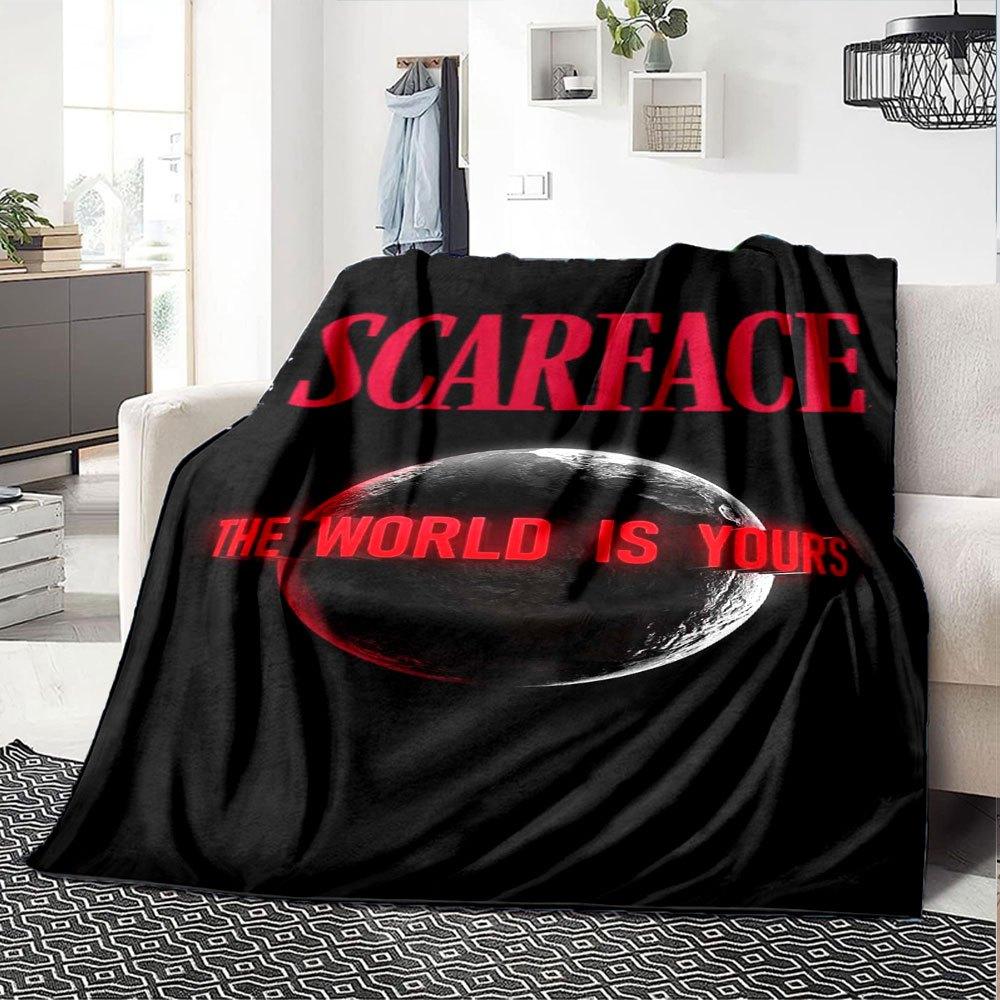 1pc Scarface-Inspired Flannel Blanket - Soft Cozy All-Season Throw for Bedroom, Sofa, Camping, Travel - Perfect Gift for Movie FansB16