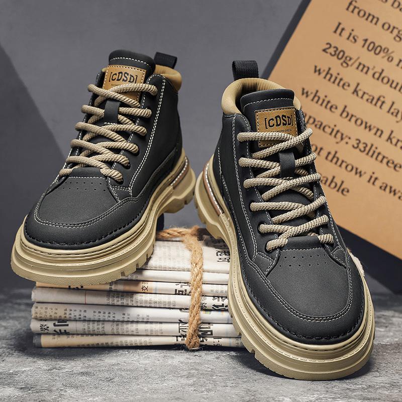 Британский стиль большой размер черный осень и зима легкие ботинки Martin короткие ботинки 45 высокие ботинки внутренний рост увеличение повседневные мужские средний помощь 46