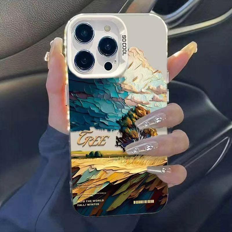 Oil Painting Wheat Field iPhone Case for Models 13, 14, 15Pro, 16Pro, 17: High-End Landscape Design.