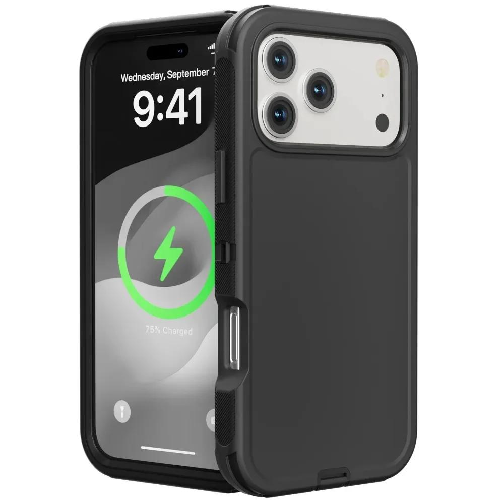 3-в-1 Военный уровень Прочный прозрачный чехол-бокс Ott для IPhone 17 Air 16E 15 14 Plus 13 12 Pro Max Ударопрочный Жесткий защитный кейс