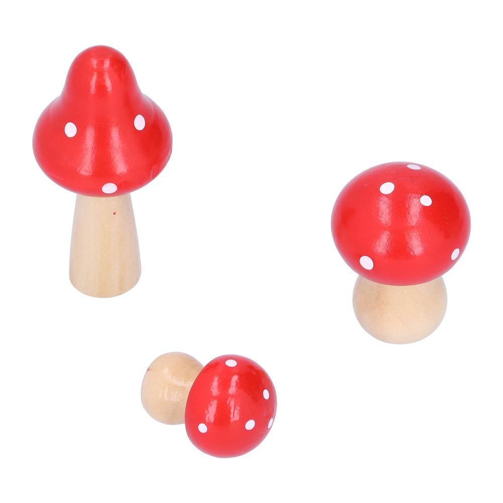 3pcs Wood Mushroom Ornament S L M Indoor Decoration Figurine Festival Gift Ornament Bedroom
